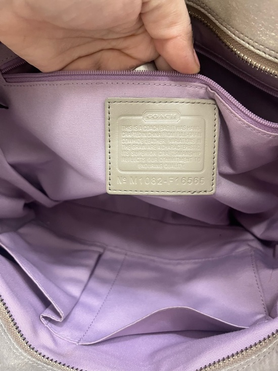 Coach Metallic Gold Leather Tote Bag | Large Shoulder Bag | Lilac Interior - Picture 10 of 15